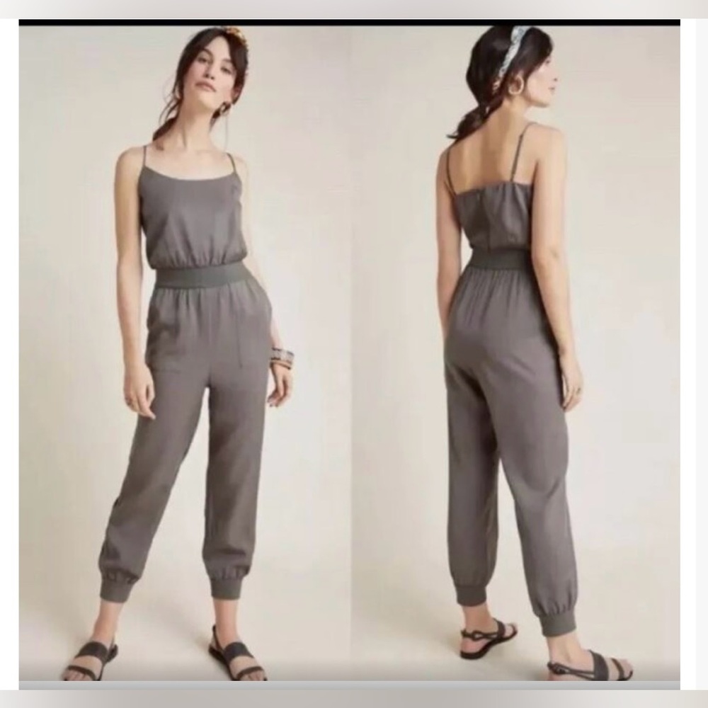 Anthropologie Nisa Olive Green Spaghetti Strap Jogger Jumpsuit